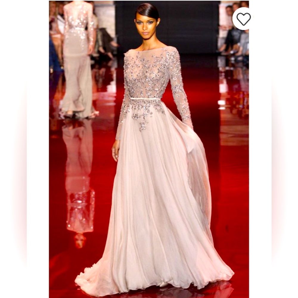Hebeos | A-Line/Princess Scoop Beading Long Sleeves Chiffon Dress